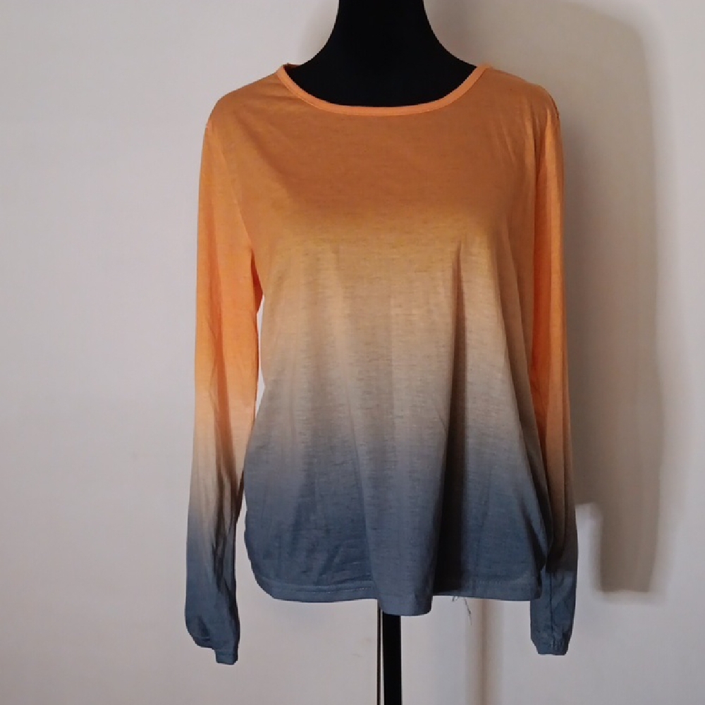 Gradient Long Sleeve Top - Orange and Gray